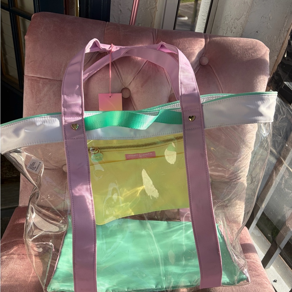 Stoney Clover Lane Clear Tote Bag target collab Pink Straps and Mint